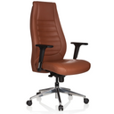 Poltrona professionale VITORO in pelle marrone con braccioli e base neri di hjh OFFICE