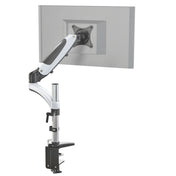 Supporto per monitor VM-MG1 in bianco e nero con braccio girevole flessibile e fissaggio al tavolo di hjh OFFICE