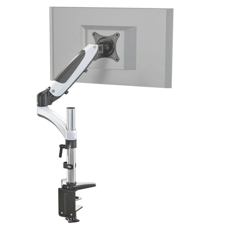 Supporto per monitor VM-MG1 in bianco e nero con braccio girevole flessibile e fissaggio al tavolo di hjh OFFICE