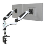 Supporto per monitor VM-MG2 in bianco-nero per due schermi con fissaggio al tavolo di hjh OFFICE