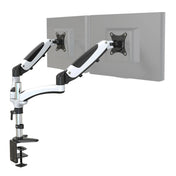 Supporto per monitor VM-MG2 in bianco-nero per due schermi con fissaggio al tavolo di hjh OFFICE