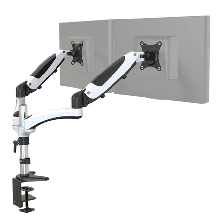 Supporto per monitor VM-MG2 in bianco-nero per due schermi con fissaggio al tavolo di hjh OFFICE
