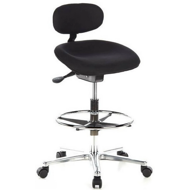 Sedia da banco WORK MF nera con poggiapiedi e base a stella cromata su ruote di hjh OFFICE