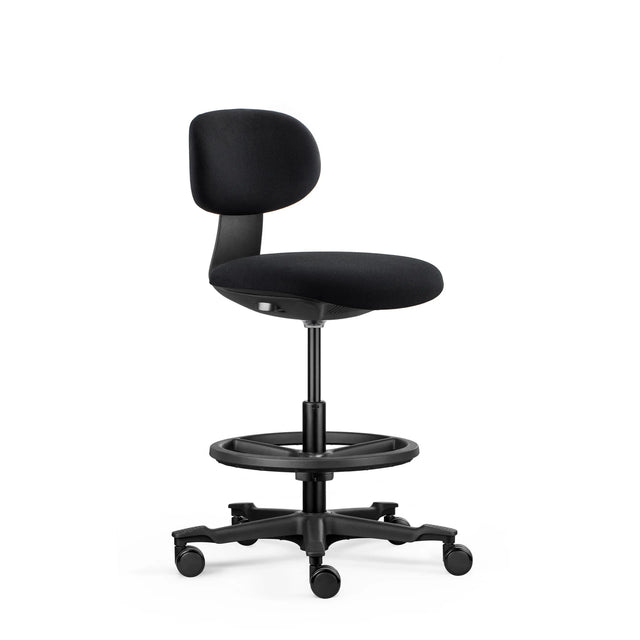 Sedia da lavoro WORK MF2 nera con seduta imbottita, poggiapiedi e ruote di hjh OFFICE