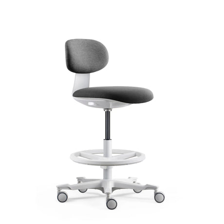 Sedia da lavoro WORK MF2 W in grigio scuro con base a stella e poggiapiedi bianchi di hjh OFFICE