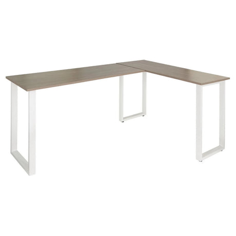 Scrivania ad angolo WORKSPACE BASIC I con piano grigio e gambe bianche a forma di U di hjh OFFICE