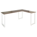 Scrivania ad angolo WORKSPACE BASIC I con piano in noce marrone e gambe bianche a forma di U di hjh OFFICE