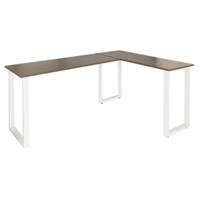 Scrivania ad angolo WORKSPACE BASIC I con piano in noce marrone e gambe bianche a forma di U di hjh OFFICE