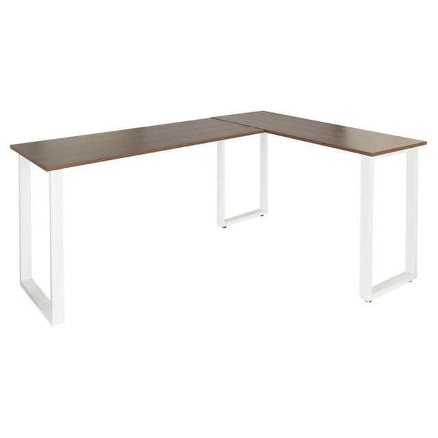 Scrivania ad angolo WORKSPACE BASIC I con piano in noce marrone e gambe bianche a forma di U di hjh OFFICE