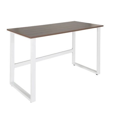 Scrivania WORKSPACE LIGHT I con piano in noce marrone e struttura in metallo bianco di hjh OFFICE