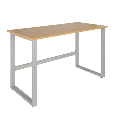 Scrivania WORKSPACE LIGHT I con un piano in faggio e un telaio in metallo color argento di hjh OFFICE