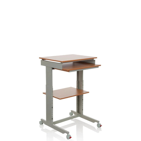 Scrivania in piedi WORKSTATION in faggio e grigio con ripiano per tastiera e ruote di hjh OFFICE