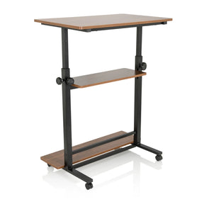 Scrivania in piedi WORKSTATION II in nero e noce con due ripiani e ruote di hjh OFFICE