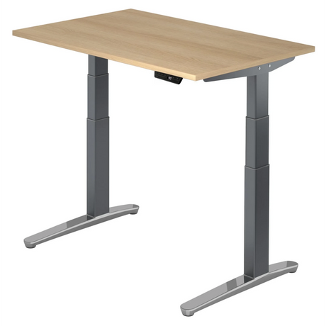 Scrivania regolabile elettricamente in altezza XBHM 12 GC in rovere con gambe grigie di hjh OFFICE PRO
