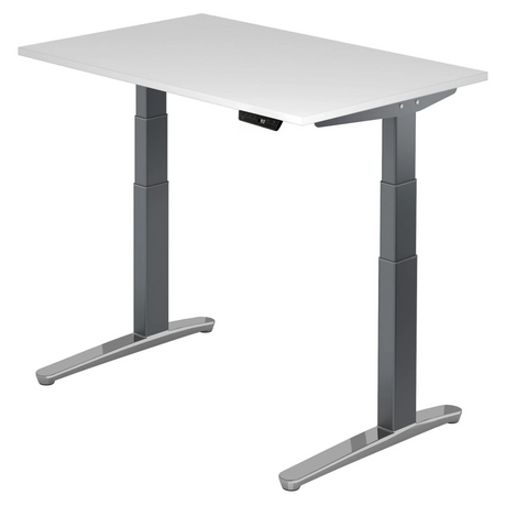 Scrivania regolabile elettricamente in altezza XBHM 12 GC in bianco con gambe grigie di hjh OFFICE PRO