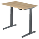Scrivania ad altezza regolabile elettricamente XBHM 12 GG in rovere con gambe grigie di hjh OFFICE PRO