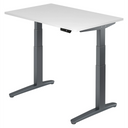 Scrivania regolabile elettricamente in altezza XBHM 12 GG in bianco con struttura grigio scuro di hjh OFFICE PRO