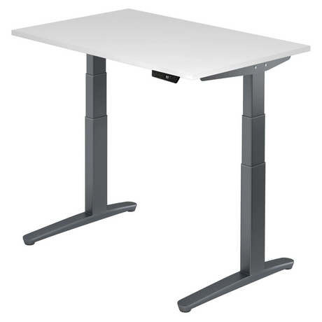 Scrivania regolabile elettricamente in altezza XBHM 12 GG in bianco con struttura grigio scuro di hjh OFFICE PRO