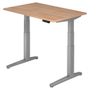 Scrivania regolabile elettricamente in altezza XBHM 12 SS con piano in noce e struttura grigia di hjh OFFICE PRO