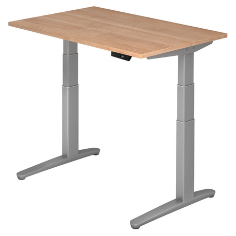 Scrivania regolabile elettricamente in altezza XBHM 12 SS con piano in noce e struttura grigia di hjh OFFICE PRO