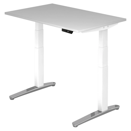 Scrivania regolabile elettricamente in altezza XBHM 12 WC con piano grigio e struttura bianca di hjh OFFICE PRO