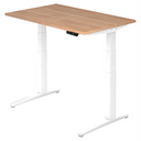 Scrivania regolabile elettricamente in altezza XBHM 12 WW con piano in noce e struttura bianca di hjh OFFICE PRO
