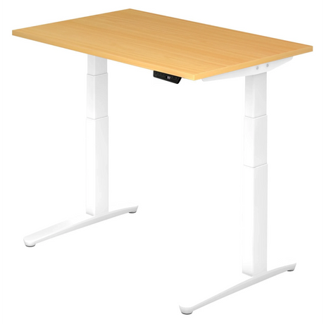 Scrivania regolabile elettricamente in altezza XBHM 12 WW in faggio con struttura bianca di hjh OFFICE PRO