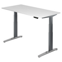 Scrivania regolabile elettricamente in altezza XBHM 16 GC in bianco con gambe grigie di hjh OFFICE PRO