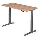 Scrivania regolabile elettricamente in altezza XBHM 16 GG in noce con gambe grigie di hjh OFFICE PRO