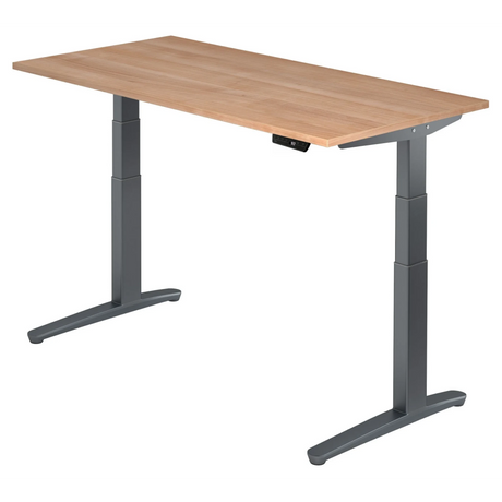 Scrivania regolabile elettricamente in altezza XBHM 16 GG in noce con gambe grigie di hjh OFFICE PRO