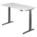 Scrivania regolabile elettricamente in altezza XBHM 16 GG con piano bianco e gambe grigie di hjh OFFICE PRO