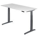 Scrivania regolabile elettricamente in altezza XBHM 19 GG con piano bianco e struttura grigia di hjh OFFICE PRO