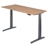 Scrivania regolabile in altezza elettricamente XBHM 19 GG con piano in noce e gambe grigie di hjh OFFICE PRO