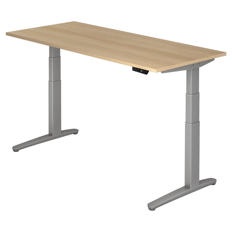 Scrivania ad altezza regolabile elettricamente XBHM 19 SS in aspetto rovere con struttura argento di hjh OFFICE PRO