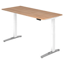 Scrivania regolabile elettricamente in altezza XBHM 19 WC con piano in noce e struttura bianca di hjh OFFICE PRO