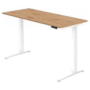 Scrivania regolabile elettricamente in altezza XBHM 19 WW in rovere nodoso con struttura bianca di hjh OFFICE PRO