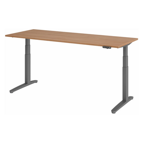 Scrivania ad altezza regolabile elettricamente XBHM 20 GG effetto noce con struttura grigia di hjh OFFICE PRO