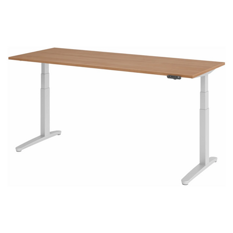 Scrivania regolabile elettricamente in altezza XBHM 20 SS in aspetto noce con struttura bianca di hjh OFFICE PRO