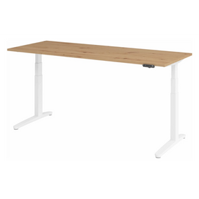 Scrivania regolabile elettricamente in altezza XBHM 20 WW con piano in rovere rustico e struttura bianca di hjh OFFICE PRO