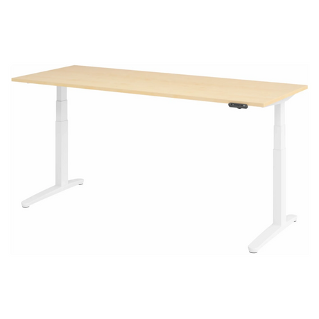 Scrivania regolabile elettricamente in altezza XBHM 20 WW con piano in legno d'acero e struttura bianca di hjh OFFICE PRO