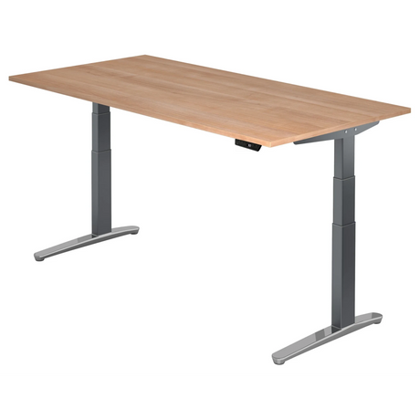 Scrivania regolabile elettricamente in altezza XBHM 2E GC in aspetto noce con gambe grigie di hjh OFFICE PRO
