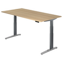 Scrivania regolabile elettricamente in altezza XBHM 2E GC in effetto rovere con gambe grigie di hjh OFFICE PRO