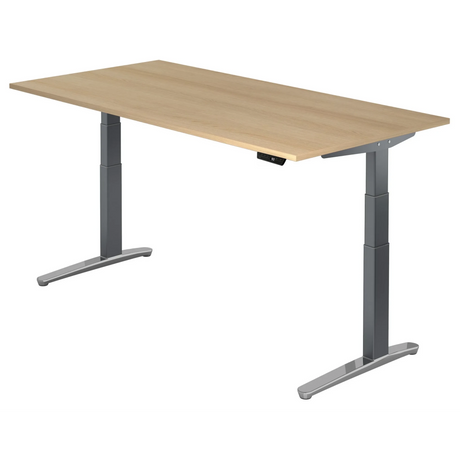 Scrivania regolabile elettricamente in altezza XBHM 2E GC in effetto rovere con gambe grigie di hjh OFFICE PRO
