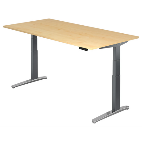 Scrivania regolabile elettricamente in altezza XBHM 2E GC in acero con gambe grigie di hjh OFFICE PRO