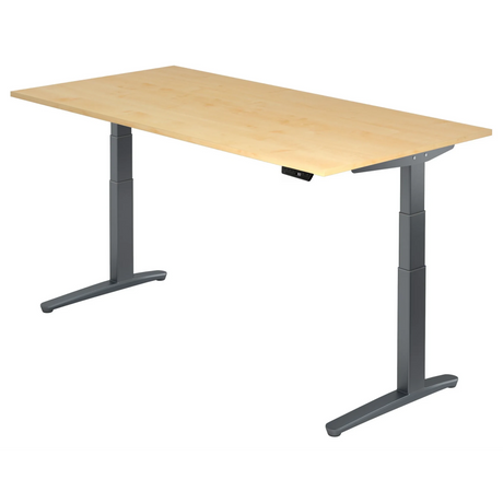 Scrivania regolabile elettricamente in altezza XBHM 2E GG in acero con gambe grigie di hjh OFFICE PRO