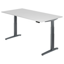 Scrivania regolabile elettricamente in altezza XBHM 2E GG con piano bianco e struttura grigia di hjh OFFICE PRO