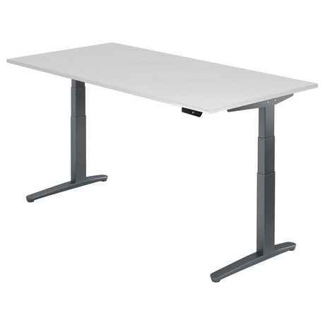 Scrivania regolabile elettricamente in altezza XBHM 2E GG con piano bianco e struttura grigia di hjh OFFICE PRO