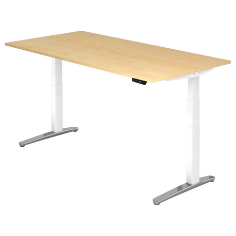 Scrivania ad altezza regolabile elettricamente XBHM 2E WC in acero con gambe bianche di hjh OFFICE PRO