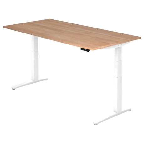 Scrivania regolabile elettricamente in altezza XBHM 2E WW con piano in noce e struttura bianca di hjh OFFICE PRO