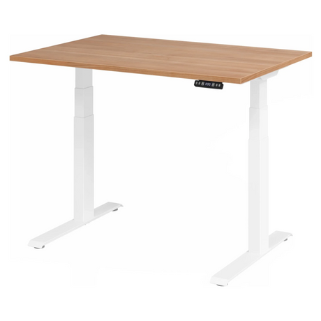 Scrivania regolabile elettricamente in altezza XDKB 12 W con piano in noce e struttura bianca di hjh OFFICE PRO